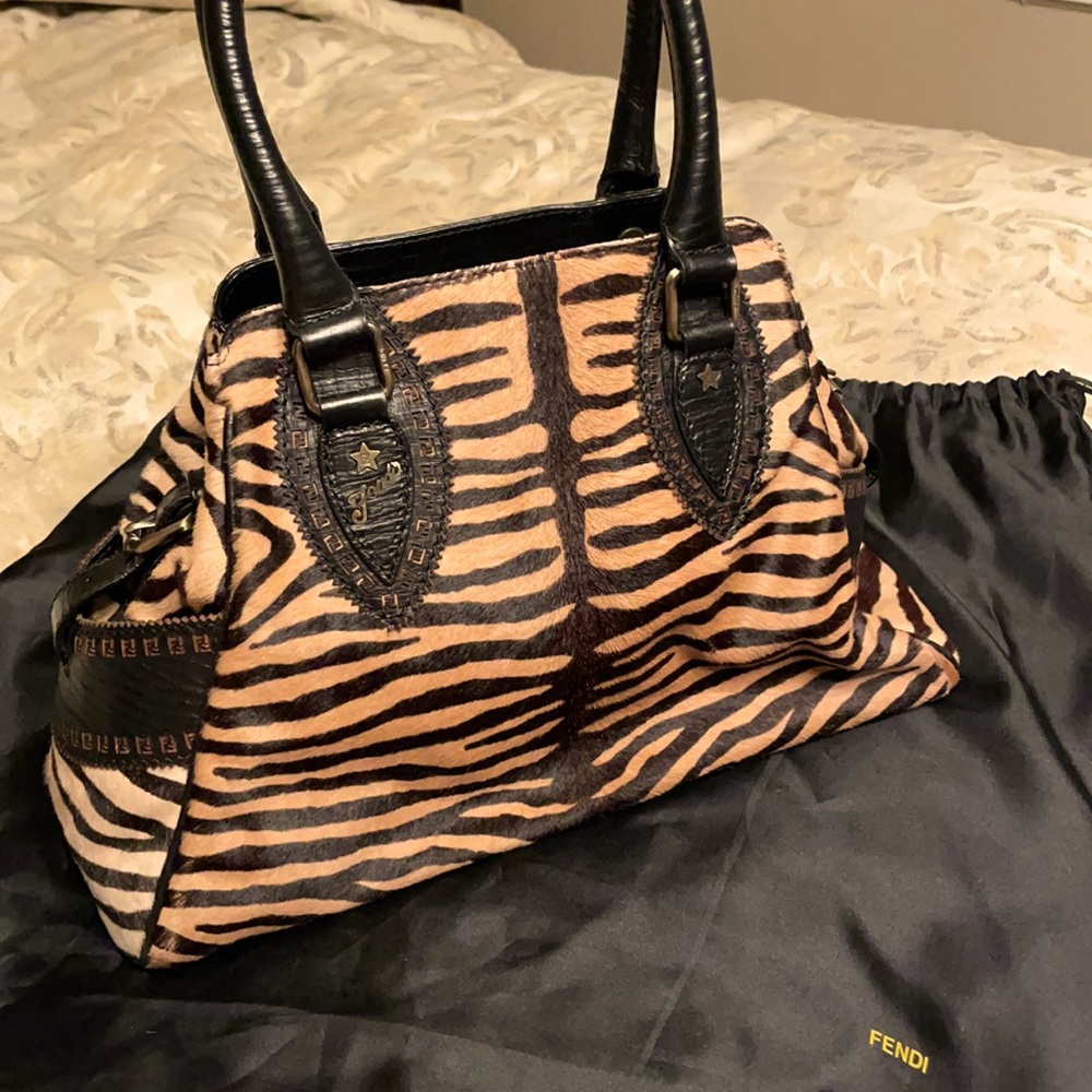 FENDI BAG DU JOUR SATCHEL IN HORSEHAIR TIGER PRINT - AUTHENTIC